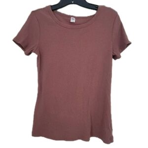 Old Navy Basic Brown Fitted Ribbed Short Sleeve T-Shirt